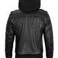 Storm Men's Black Hooded Bomber Leather Jacket - Side View