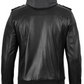 Titan Men's Black Hooded Leather Bomber Jacket - Hood Detail View