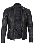 Men’s Black Leather Café Racer Jacket – Front Open View | NSM Jackets