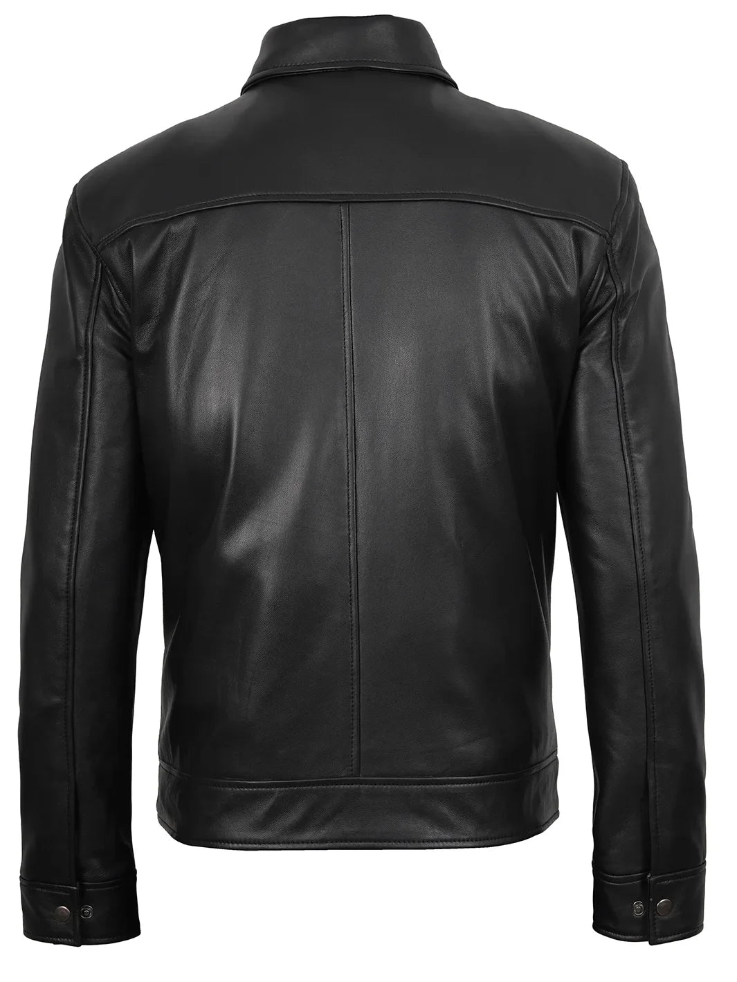 Tony men's black Harrington lambskin leather jacket, full front view