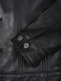 Close-up of Buttons and Stitch Detailing – Fernando Black Trucker Leather Jacket | NSM Jackets