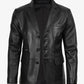 Earl black three-button leather blazer for men, tailored fit