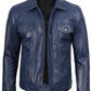 Fernando Men's Blue Leather Trucker Jacket - Front View