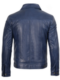 Men’s Blue Leather Trucker Jacket – Back View | NSM Jackets