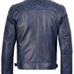 Navy Men's Blue Waxed Biker Leather Jacket - Front View