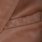 Duke brown leather blazer, pocket and lapel features