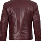 Merlot Men's Maroon Cafe Racer Leather Jacket - Front Open View