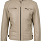 Sahara Men's Beige Cafe Racer Leather Jacket - Front View