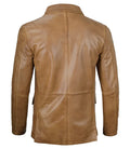 back of Men’s Camel Brown Leather Blazer – Premium Finish