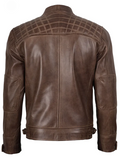 Men’s Chocolate Brown Café Racer Leather Jacket – Back View | NSM Jackets