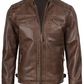 Cacao Men's Chocolate Brown Cafe Racer Leather Jacket - Front Closed View