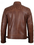 Men’s Cognac Brown Leather Café Racer Jacket – Back View | NSM Jackets