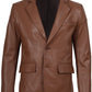 Men's cognac brown leather blazer, tailored fit detail