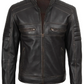 Maverick Men's Dark Brown Cafe Racer Leather Jacket - Front Closed View