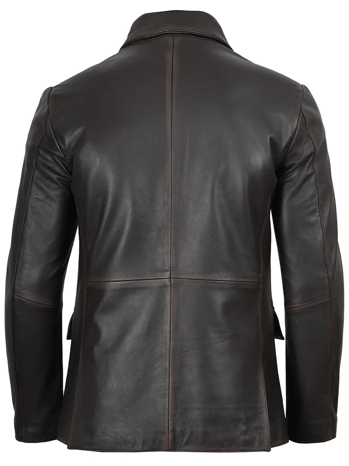 Men’s Dark Brown Real Leather Blazer – Front View