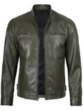 Men’s Green Café Racer Real Leather Jacket – Stylish Front | NSM Jackets