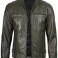 Dodge Men's Green Cafe Racer Leather Jacket - Side View