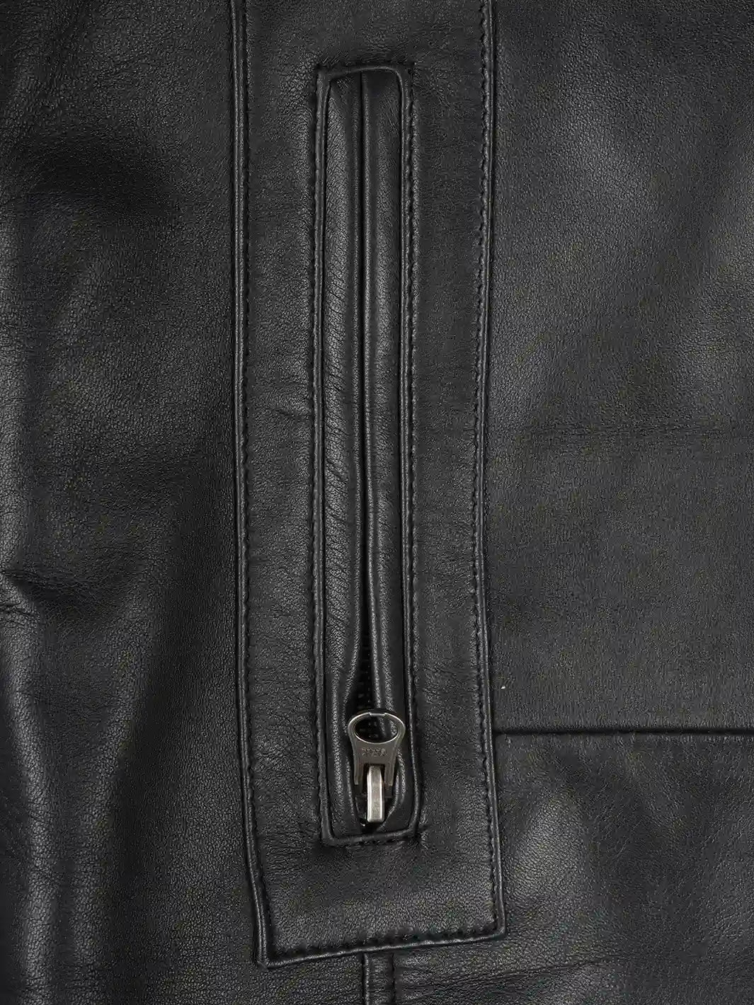 Bristol men's leather car coat, zip pocket features detail