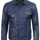 Fernando Men's Blue Leather Trucker Jacket - Front Open View