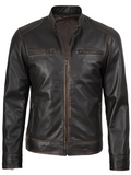 Men’s Rub-Off Dark Brown Café Racer Leather Jacket – Front View | NSM Jackets