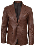Men’s Cognac Brown Real Leather Blazer – Front View