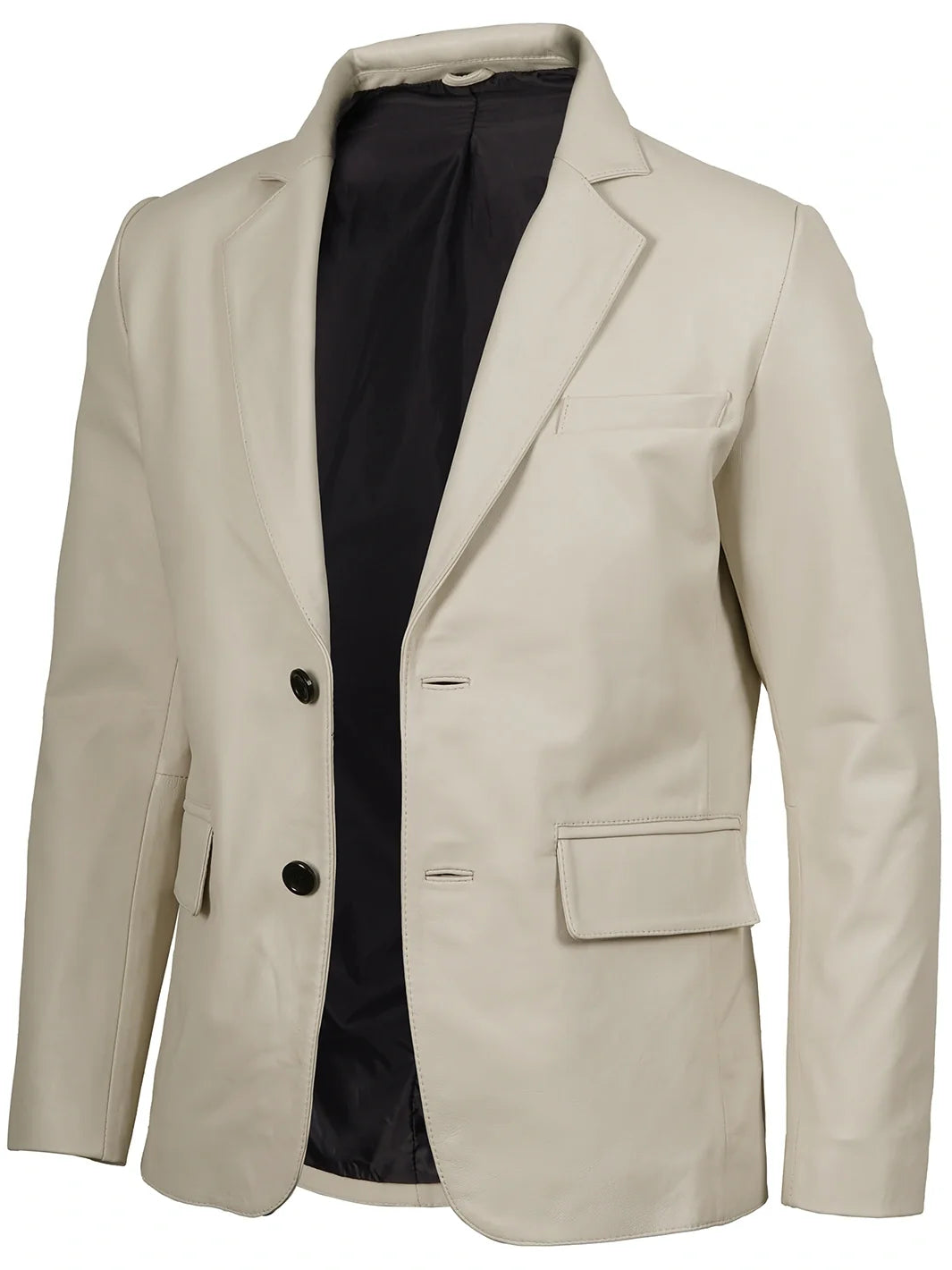 Duke men's off-white leather blazer, front view, buttoned