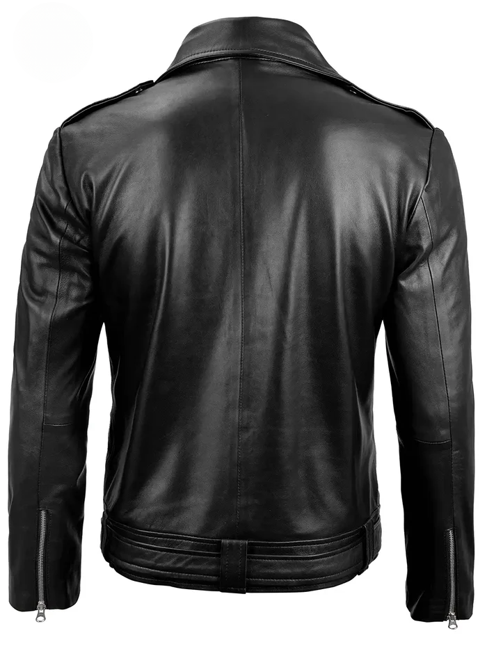 Men’s Black Biker Real Leather Jacket – Front View