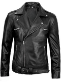 Men’s Black Biker Real Leather Jacket – Front View