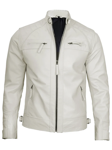 Men’s Off-White Café Racer Leather Jacket – Front View | NSM Jackets