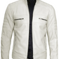 Blanco Men's White Cafe Racer Leather Jacket - Front View