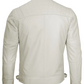 Ghost Men's White Cafe Racer Leather Jacket - Detail View