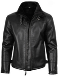 Pilot Men's Black Shearling Leather Jacket - Front View