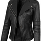 Monica Women's Black Asymmetric Moto Leather Jacket - Detail View