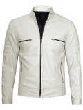 Men’s Off-White Café Racer Leather Jacket – Front View | NSM Jackets