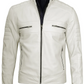 Blanco Men's White Cafe Racer Leather Jacket - Front Open View