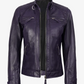 Scarlett Women's Purple Cafe Racer Leather Jacket - Front View
