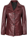 Women’s Real Leather Burgundy Blazer – Front View