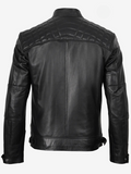 Men’s Black Quilted Café Racer Leather Jacket – Back View | NSM Jackets