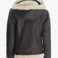 Ivory Women's Dark Brown Hooded Shearling Leather Jacket - Side View