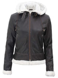 Women’s Shearling Leather Jacket in Brown – Front Zip View