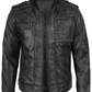 Tavares Men's Black Distressed Biker Leather Jacket - Front View