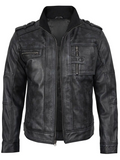 Tavares Men's Black Distressed Biker Leather Jacket - Front View