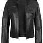 Tavares Women's Black Cafe Racer Leather Jacket - Front Open View