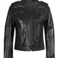 Tavares Women's Black Cafe Racer Real Leather Jacket - Front Zipped View