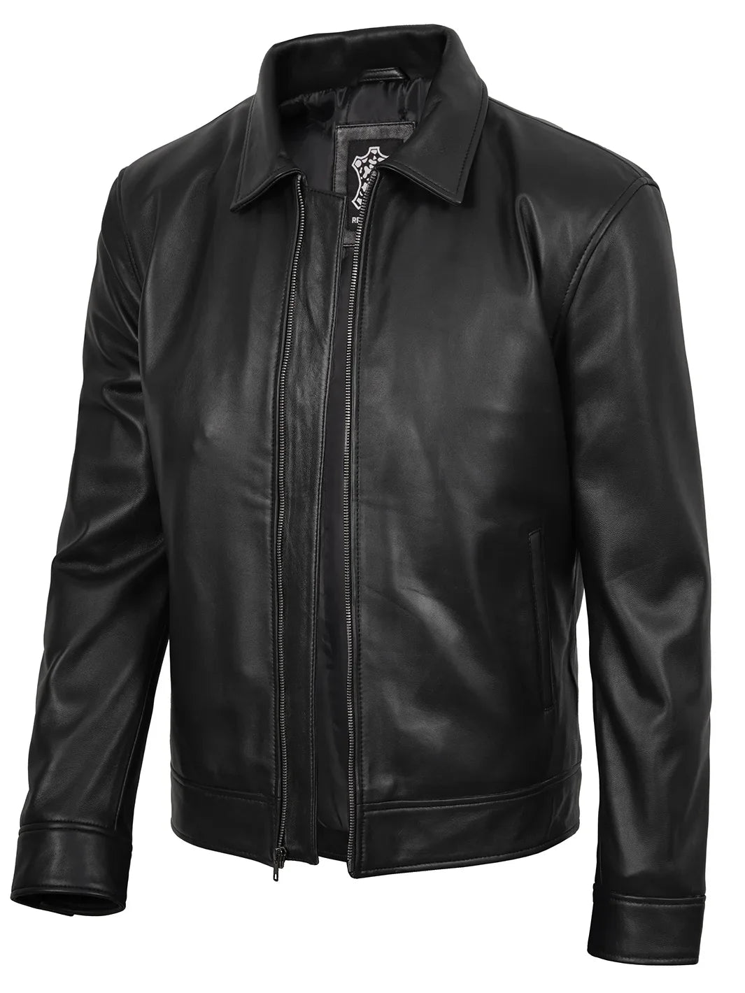 Tony men's black Harrington leather jacket, front view