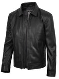Tony men's black Harrington leather jacket, front view