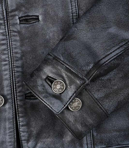 Outlaw Men's Black Washed Leather Trucker Jacket - Side View