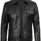 Fernando Men's Black Leather Trucker Jacket - Front Closed View