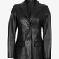 Nova Women's Black Peak Lapel Leather Blazer - Front View