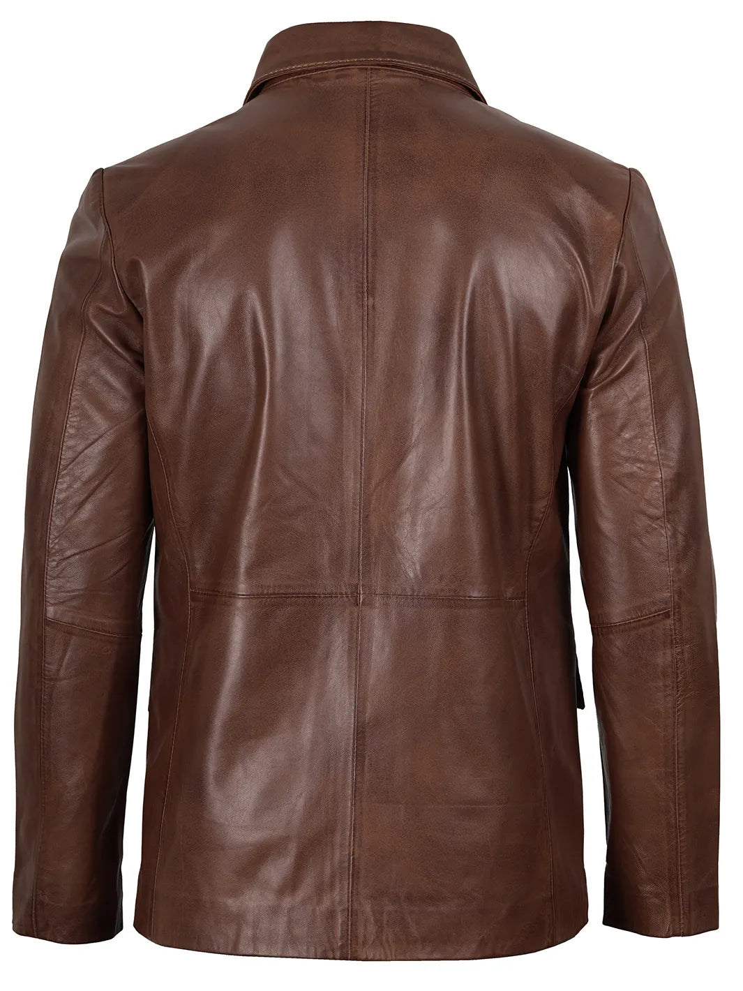 Duke men's two-button cognac leather blazer, full front view